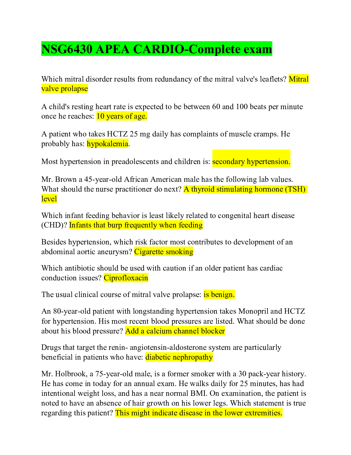 Preview image of NSG6430 APEA CARDIO-Complete exam document